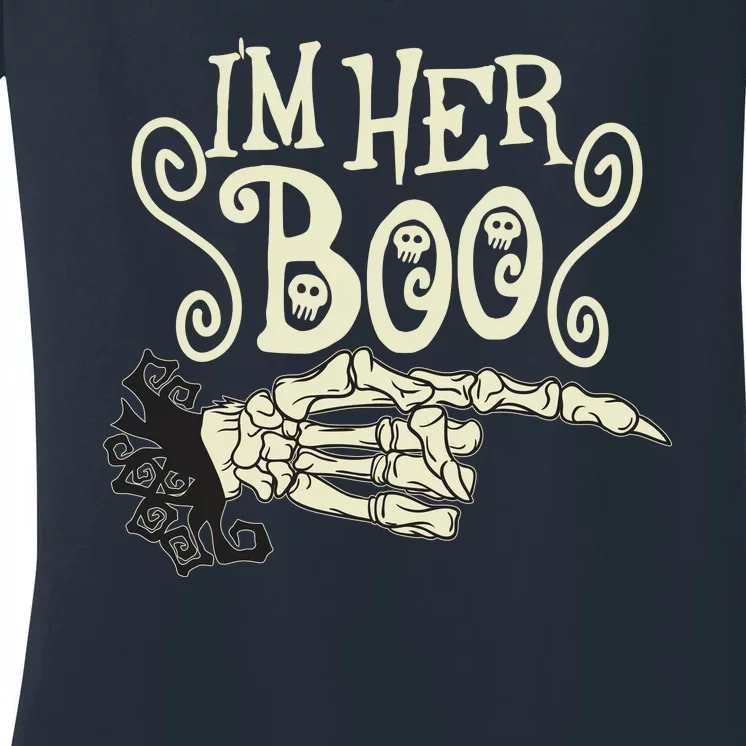 Funny Halloween I'm Her Boo Matching Couple Shirts Women's V-Neck T-Shirt