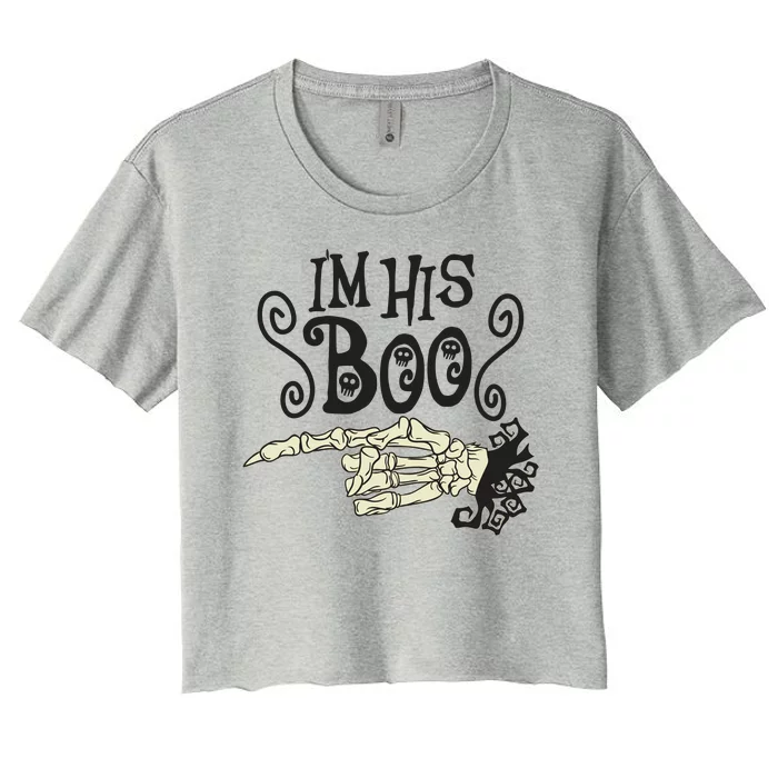 Funny Halloween I'm His Boo Matching Couple Shirts Women's Crop Top Tee