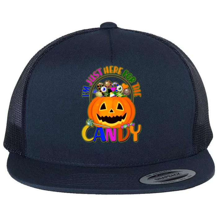 Funny Halloween I'm Just Here For The Candy Flat Bill Trucker Hat