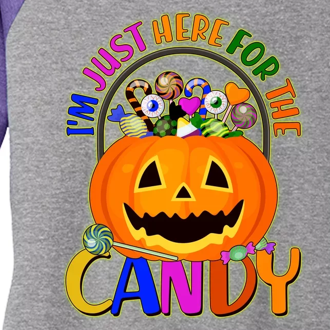 Funny Halloween I'm Just Here For The Candy Women's Tri-Blend 3/4-Sleeve Raglan Shirt