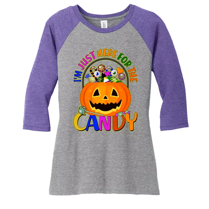 Funny Halloween I'm Just Here For The Candy Women's Tri-Blend 3/4-Sleeve Raglan Shirt