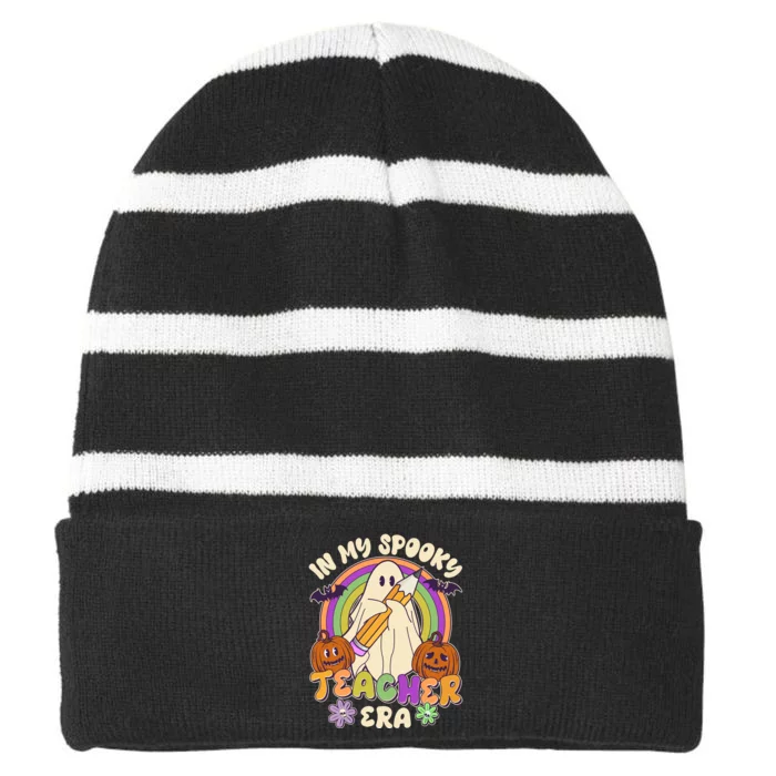 Funny Halloween In My Spooky Teacher Era Striped Beanie with Solid Band