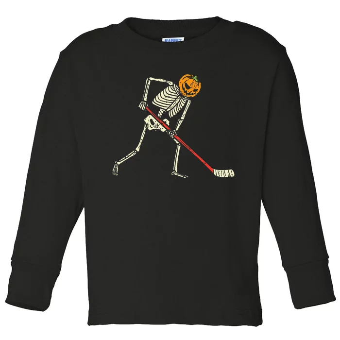 Funny Halloween Ice Hockey Skeleton Costume Toddler Long Sleeve Shirt