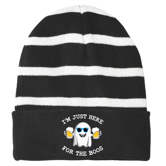 Funny Halloween Im Just Here For The Boos Costume Gift Striped Beanie with Solid Band