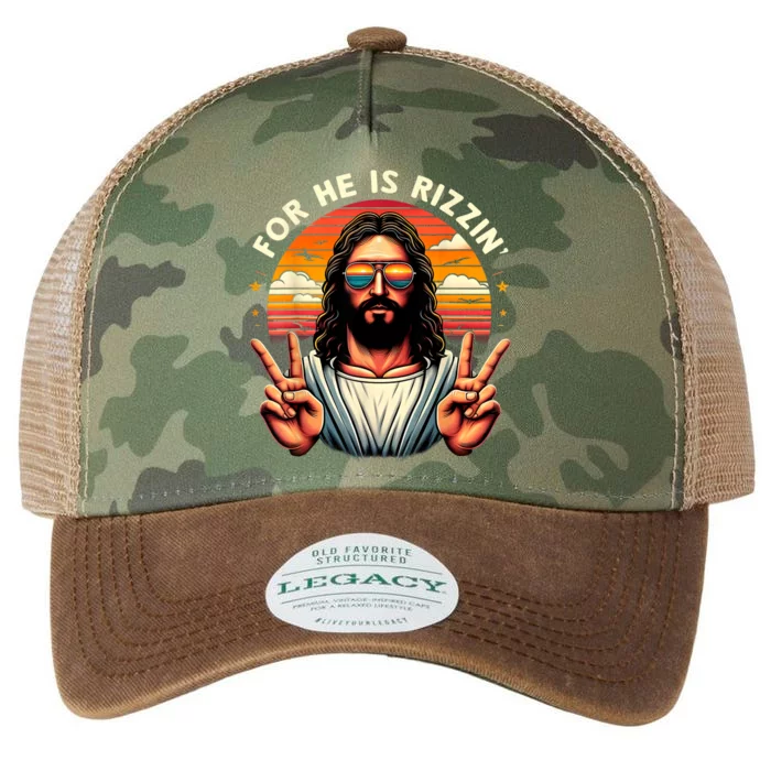 For He Is Rizzen Jesus Is Rizzen Christian Jesus Jokes Legacy Tie Dye Trucker Hat