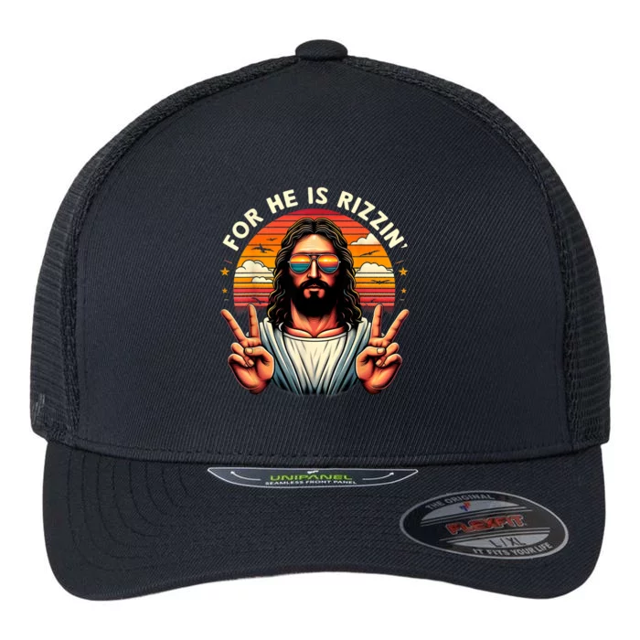 For He Is Rizzen Jesus Is Rizzen Christian Jesus Jokes Flexfit Unipanel Trucker Cap