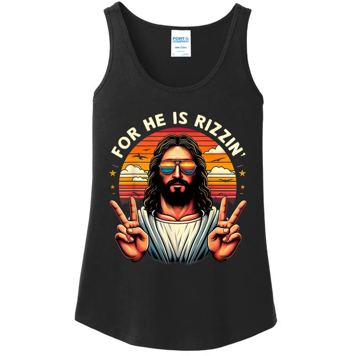 For He Is Rizzen Jesus Is Rizzen Christian Jesus Jokes Ladies Essential Tank