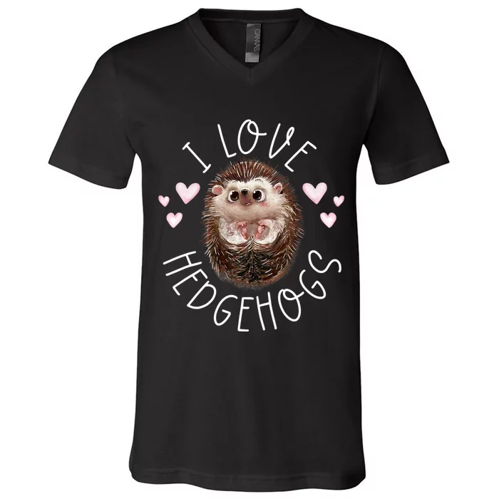 Funny Hedgehog I Love Hedgehogs Porcupine V-Neck T-Shirt