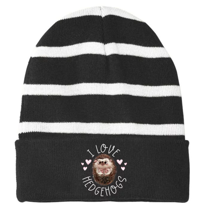 Funny Hedgehog I Love Hedgehogs Porcupine Striped Beanie with Solid Band