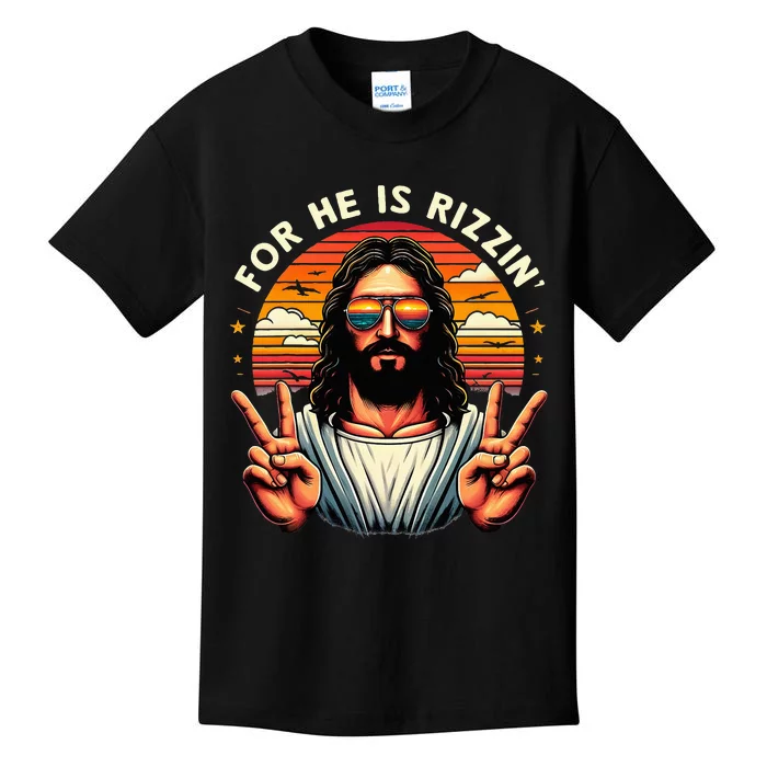 For He Is Rizzen Jesus Is Rizzen Christian Jesus Jokes Kids T-Shirt