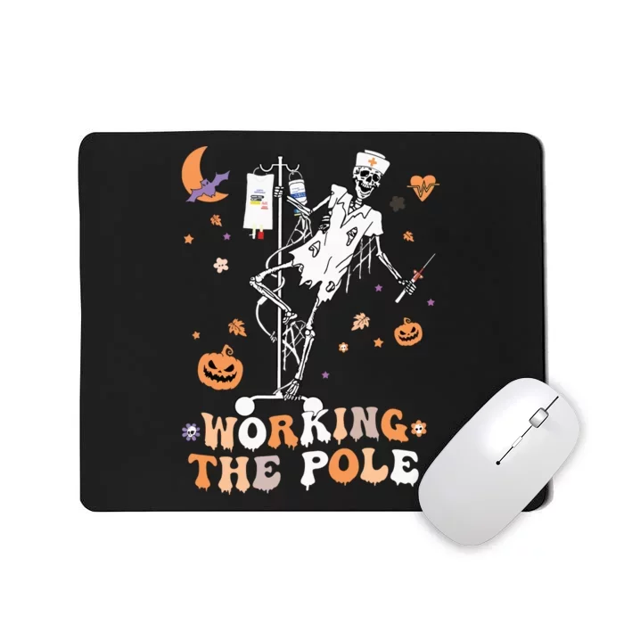 Funny Halloween Icu Er Nurse Working The Pole Skeleton Dance Mousepad