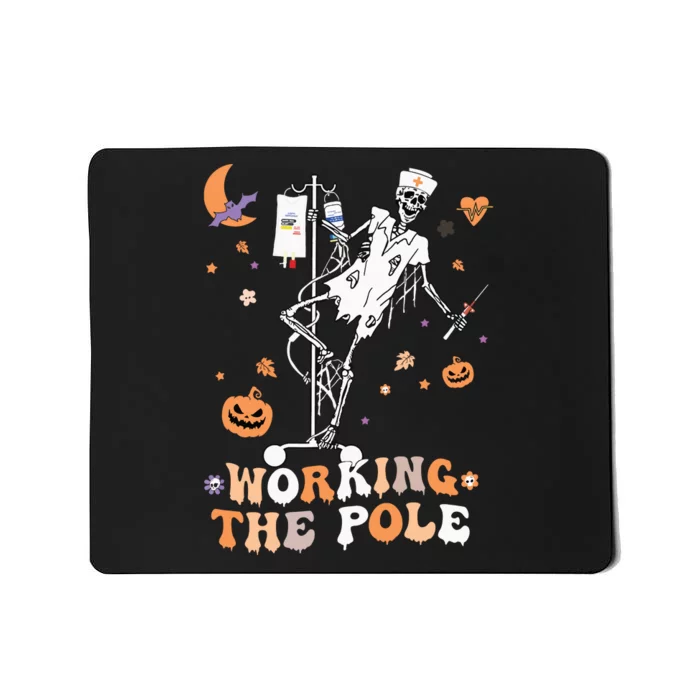 Funny Halloween Icu Er Nurse Working The Pole Skeleton Dance Mousepad