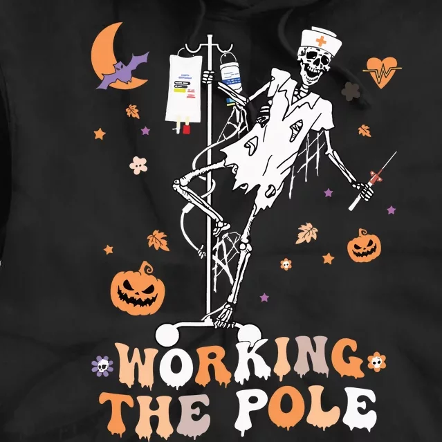 Funny Halloween Icu Er Nurse Working The Pole Skeleton Dance Tie Dye Hoodie