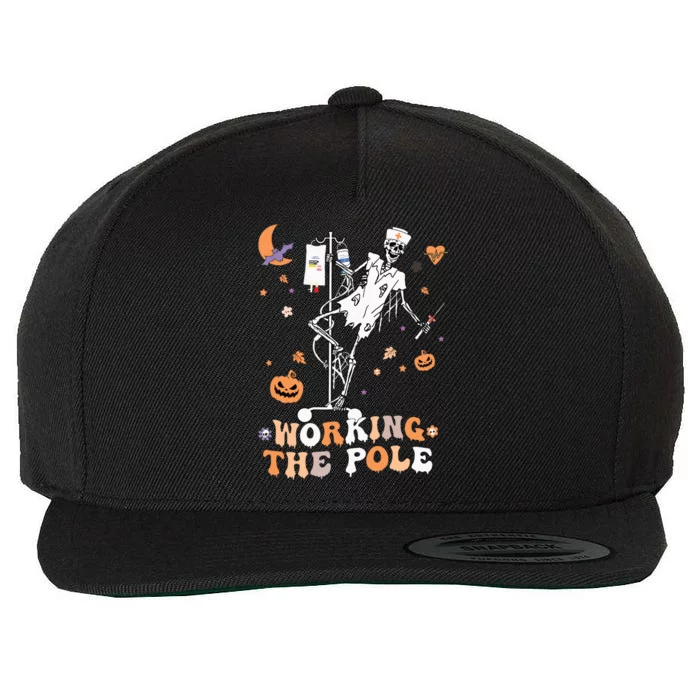 Funny Halloween Icu Er Nurse Working The Pole Skeleton Dance Wool Snapback Cap