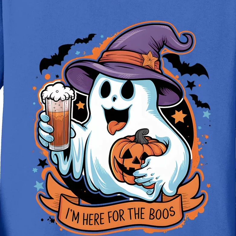 Funny Halloween IM Just Here For The Boos Beer Lover Kids Long Sleeve Shirt