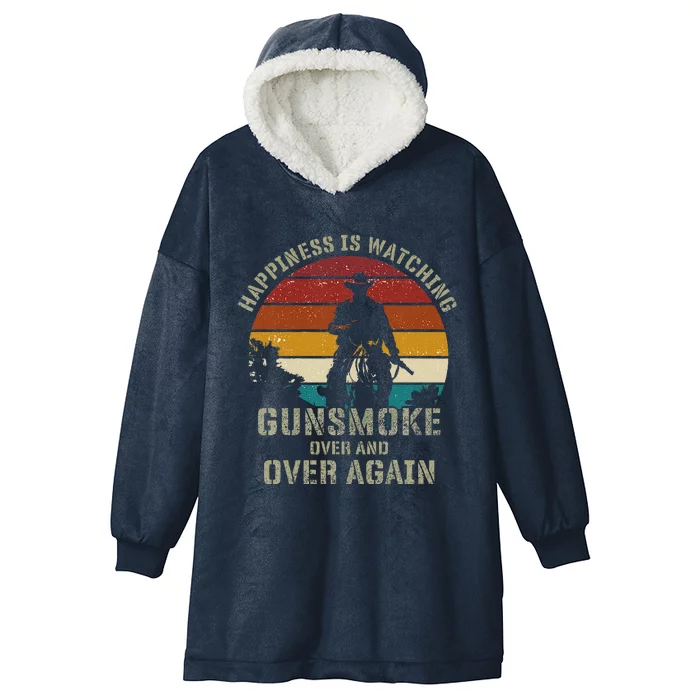 Funny Happiness Is Watching Gunsmoke Over And Over Again Cowboys Hooded Wearable Blanket