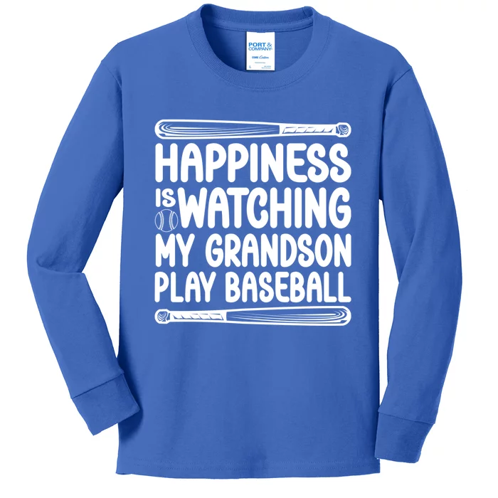 Funny Happiness Is Watching My Grandson Play Baseball Games Cool Gift Kids Long Sleeve Shirt