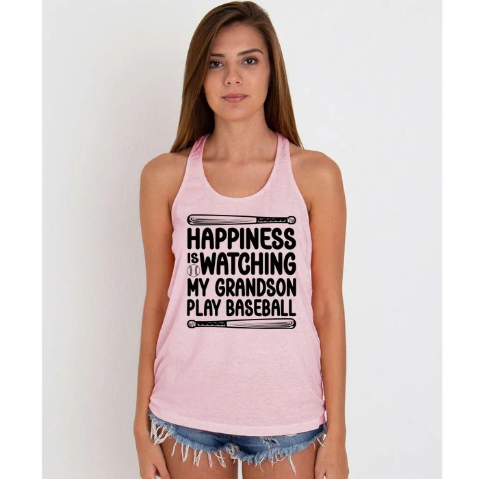 Funny Happiness Is Watching My Grandson Play Baseball Games Cool Gift Women's Knotted Racerback Tank