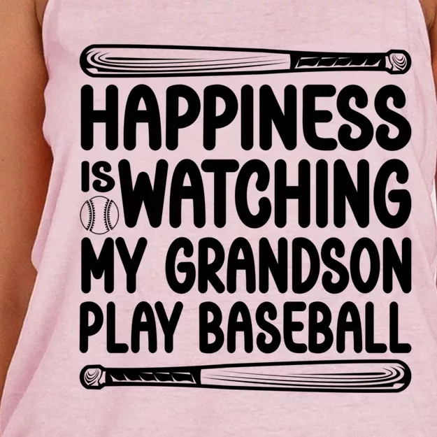 Funny Happiness Is Watching My Grandson Play Baseball Games Cool Gift Women's Knotted Racerback Tank