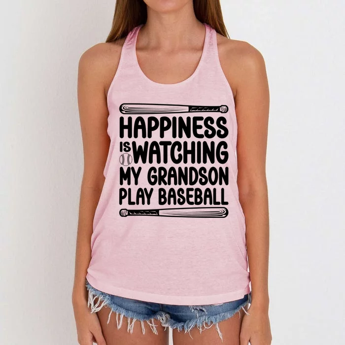 Funny Happiness Is Watching My Grandson Play Baseball Games Cool Gift Women's Knotted Racerback Tank