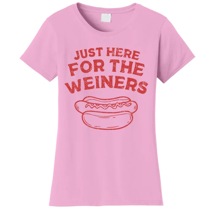 Funny Hotdog Just Here For The Wiener 4th Of July Women Women's T-Shirt