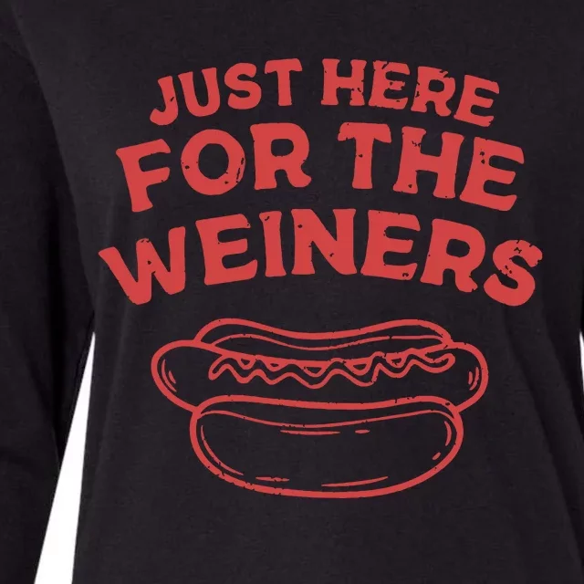 Funny Hotdog Just Here For The Wiener 4th Of July Womens Cotton Relaxed Long Sleeve T-Shirt