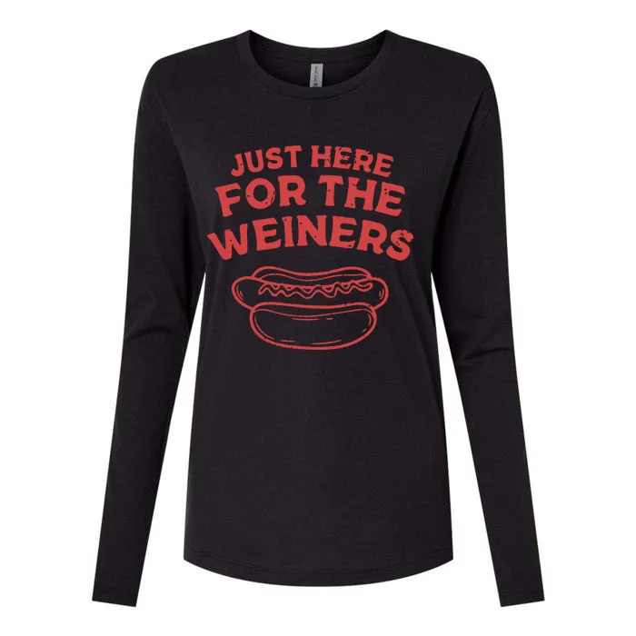 Funny Hotdog Just Here For The Wiener 4th Of July Womens Cotton Relaxed Long Sleeve T-Shirt