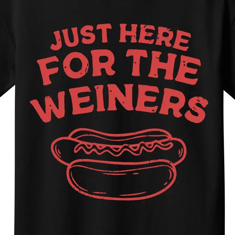 Funny Hotdog Just Here For The Wiener 4th Of July Kids T-Shirt