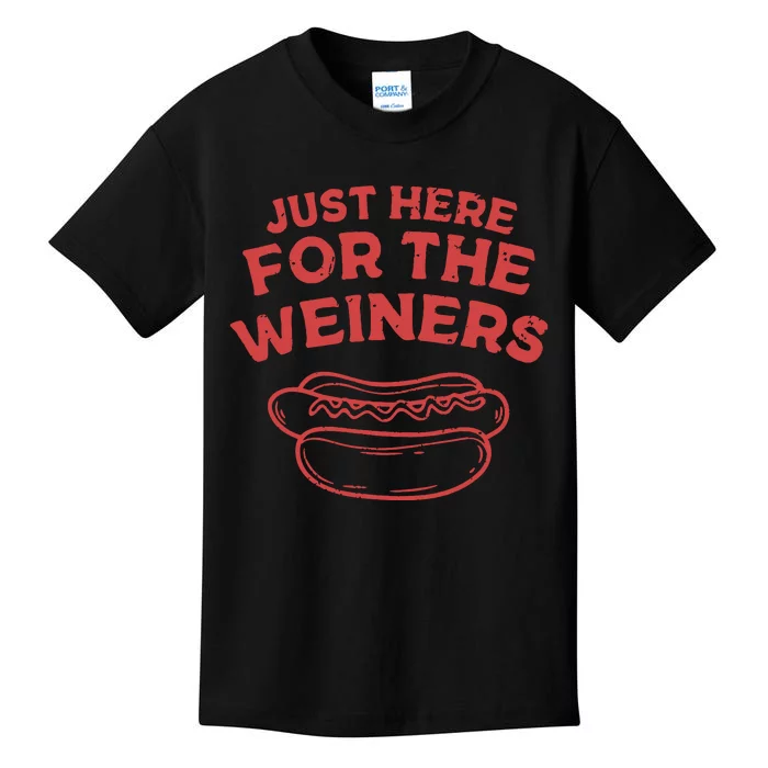 Funny Hotdog Just Here For The Wiener 4th Of July Kids T-Shirt