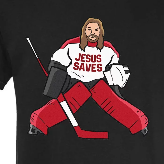 Funny Hockey Jesus Saves Hockey Goalie Garment-Dyed Heavyweight T-Shirt