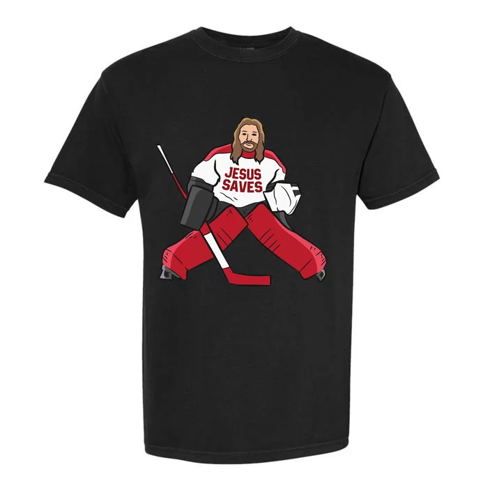 Funny Hockey Jesus Saves Hockey Goalie Garment-Dyed Heavyweight T-Shirt