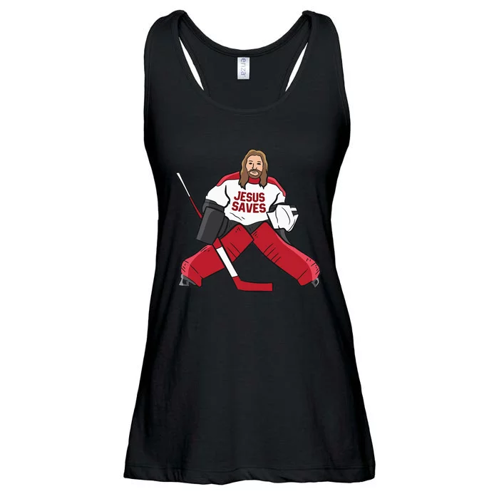 Funny Hockey Jesus Saves Hockey Goalie Ladies Essential Flowy Tank