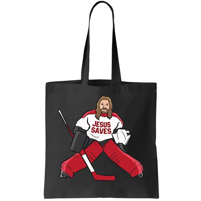 Funny Hockey Jesus Saves Hockey Goalie Tote Bag