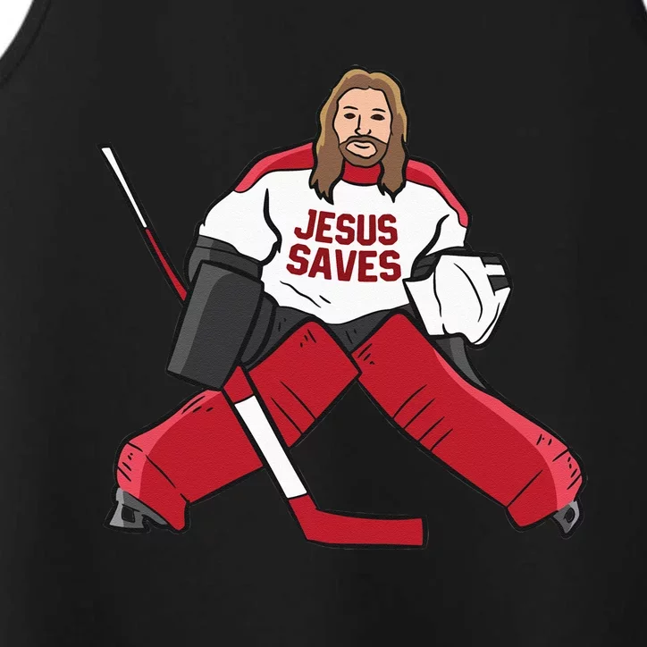 Funny Hockey Jesus Saves Hockey Goalie Performance Tank