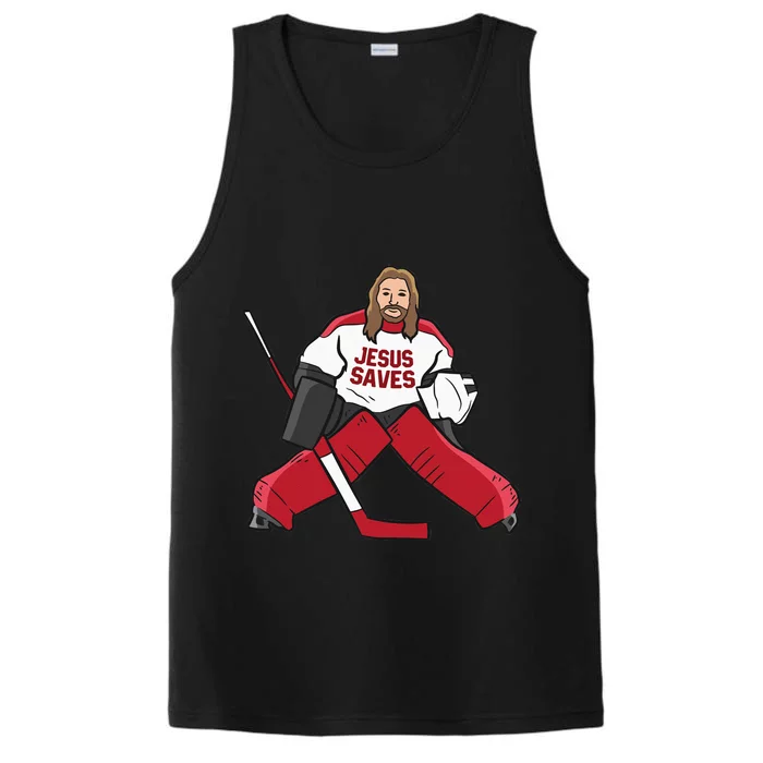 Funny Hockey Jesus Saves Hockey Goalie Performance Tank