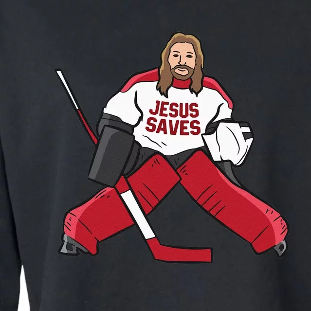 Funny Hockey Jesus Saves Hockey Goalie Cropped Pullover Crew