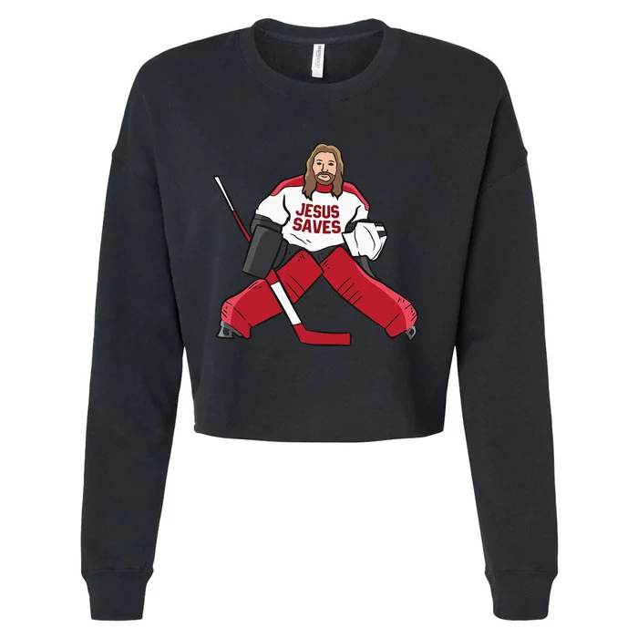 Funny Hockey Jesus Saves Hockey Goalie Cropped Pullover Crew