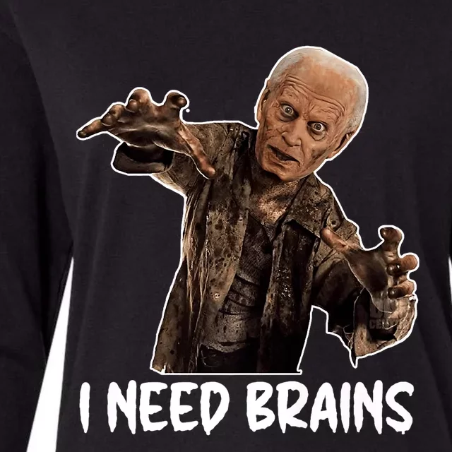 Funny Halloween Joe Biden Zombie I Need Brains Costume Womens Cotton Relaxed Long Sleeve T-Shirt