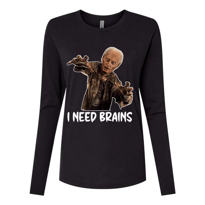 Funny Halloween Joe Biden Zombie I Need Brains Costume Womens Cotton Relaxed Long Sleeve T-Shirt