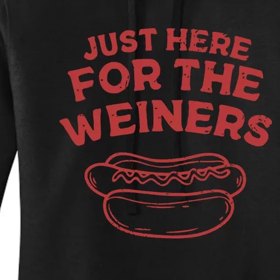 Funny Hotdog Just Here For The Wiener 4th Of July Women's Pullover Hoodie