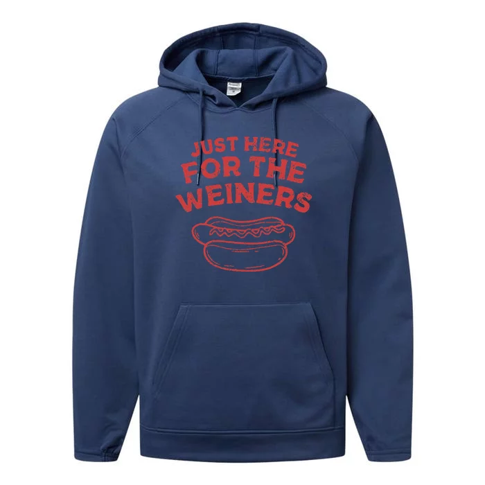 Funny Hotdog Just Here For The Wiener 4th Of July Performance Fleece Hoodie