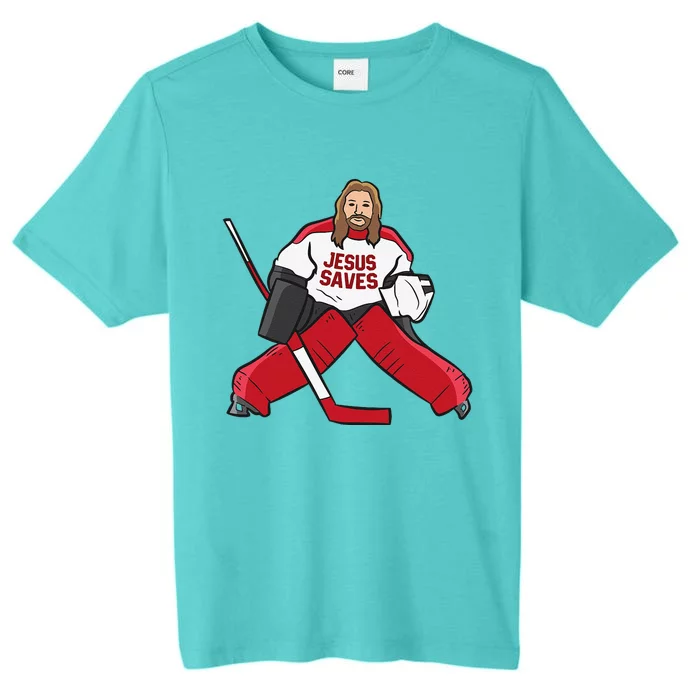 Funny Hockey Jesus Saves Hockey Goalie ChromaSoft Performance T-Shirt