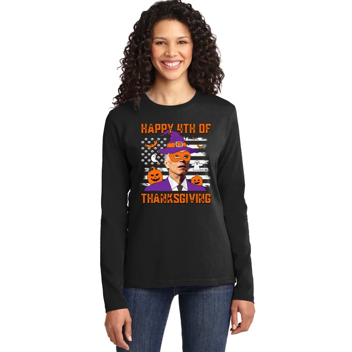 Funny Halloween Joe Biden Confused Happy 4th Of Thanksgiving Ladies Long Sleeve Shirt