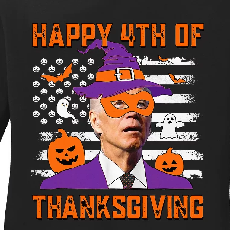 Funny Halloween Joe Biden Confused Happy 4th Of Thanksgiving Ladies Long Sleeve Shirt