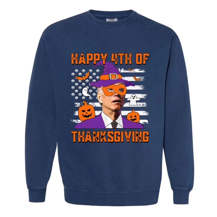 Funny Halloween Joe Biden Confused Happy 4th Of Thanksgiving Garment-Dyed Sweatshirt