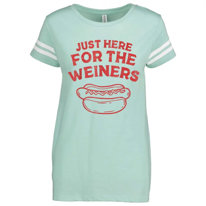 Funny Hotdog Just Here For The Wiener 4th Of July Enza Ladies Jersey Football T-Shirt