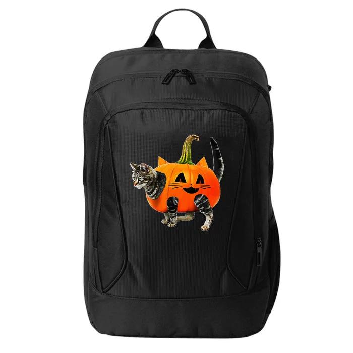 Funny Halloween Jack O Lantern Pumpkin Cat City Backpack