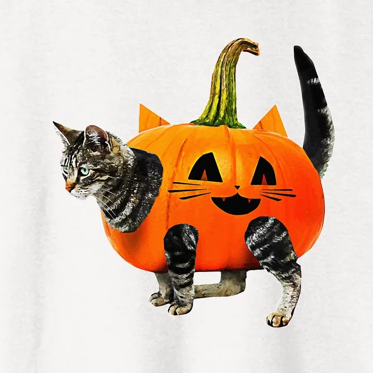 Funny Halloween Jack O Lantern Pumpkin Cat Women's Crop Top Tee