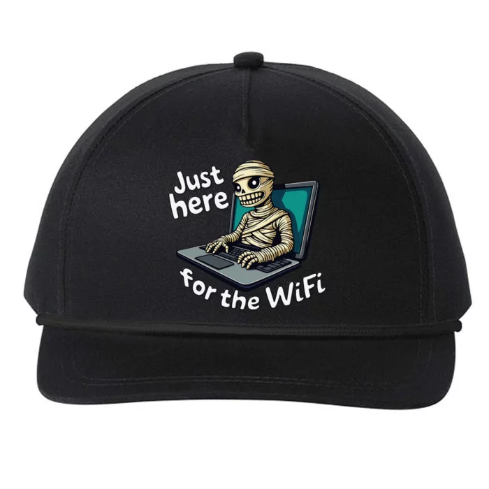 Funny Halloween Just Here For Wifi Mummy Laptop Coffee Shop Snapback Five-Panel Rope Hat