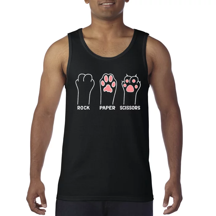 funny Hand Kitten dog Joke Game Rock Paper Scissors cat paws Tank Top